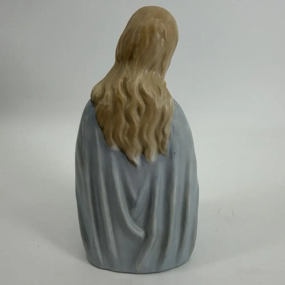 Vintage MCM Madonna Jesus Figurine Porcelain Glazed Catholic Blue Orb 50s 60s